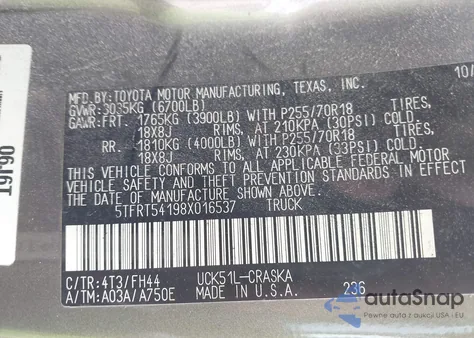2008 Toyota Tundra Base 4.7L V8 from USA, damaged, VIN 5TFRT54198X016537